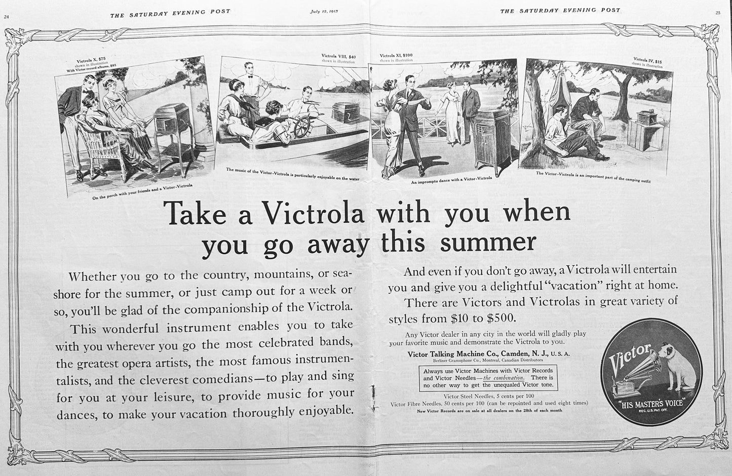 1913 Fantastic Victrola - His Master's Voice Centerfold Ad - Take It With You Ad #1771