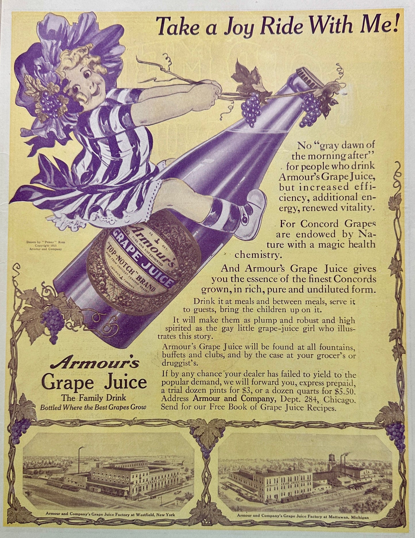 1913 Set of (3) Armour's Grape Juice Full Page Ads #1763