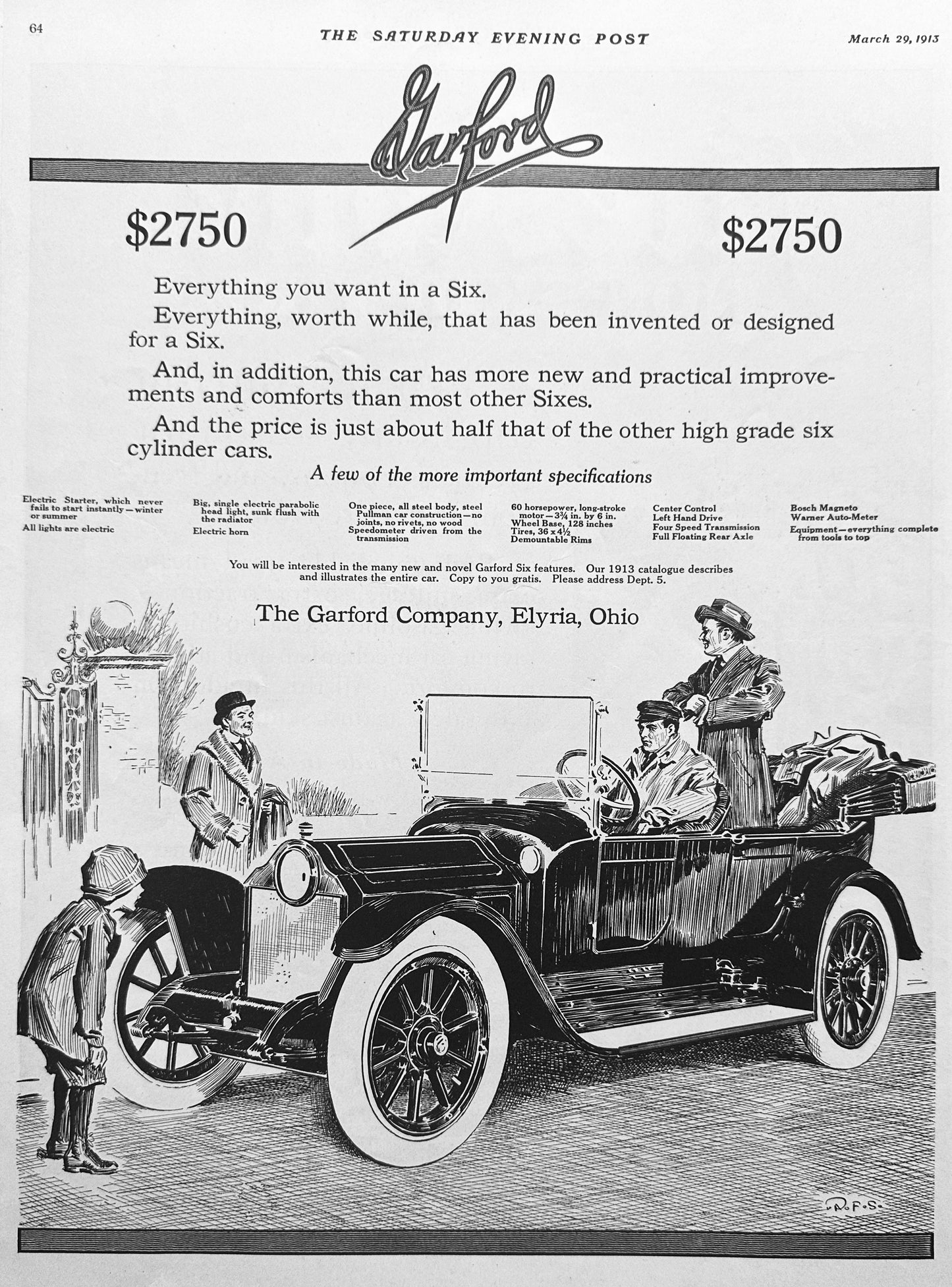 1913 Original Garford Six Automobile Ad - Elyria, OH #1773 Forgotten Marque