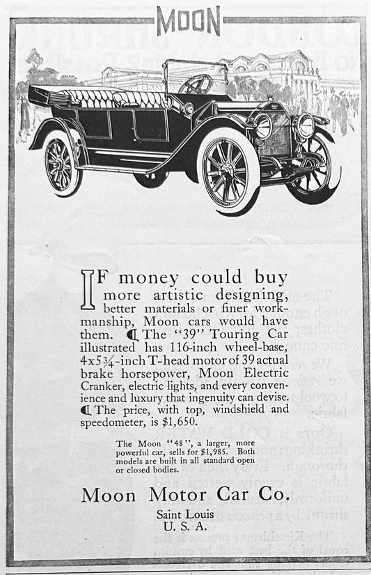 1913 Original Moon "39" Touring Car Ad - St. Louis - Ad #1776