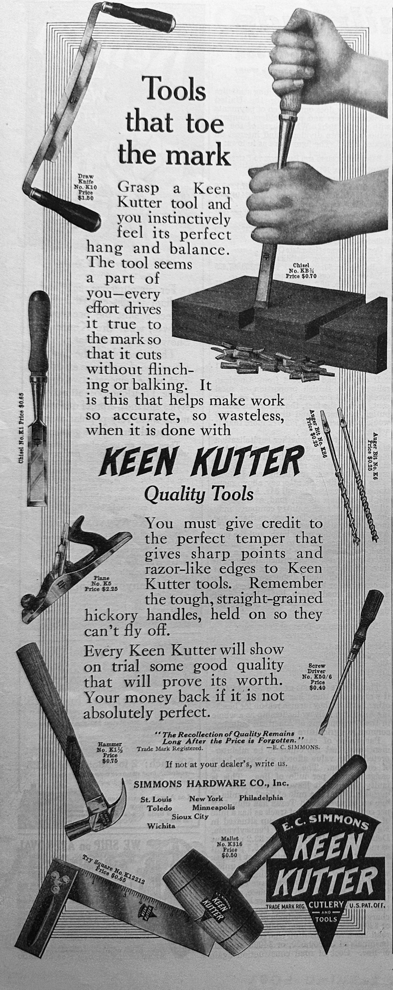 1913 Pair of Keen Kutter Tool Ads - Vintage Woodworking - Ad #1768
