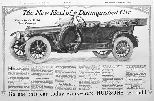 1913 Large Centerfold Ad for the Hudson Six 54 Automobile #1769