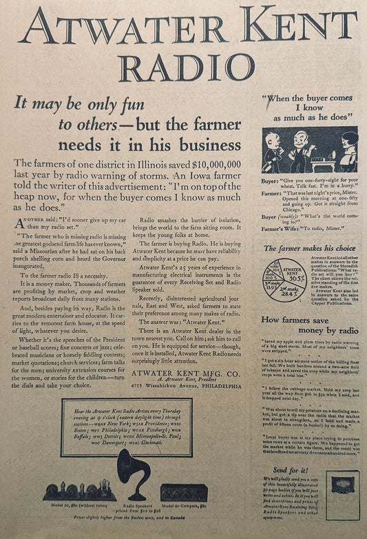 1925 Atwater Kent Radio Ad S84