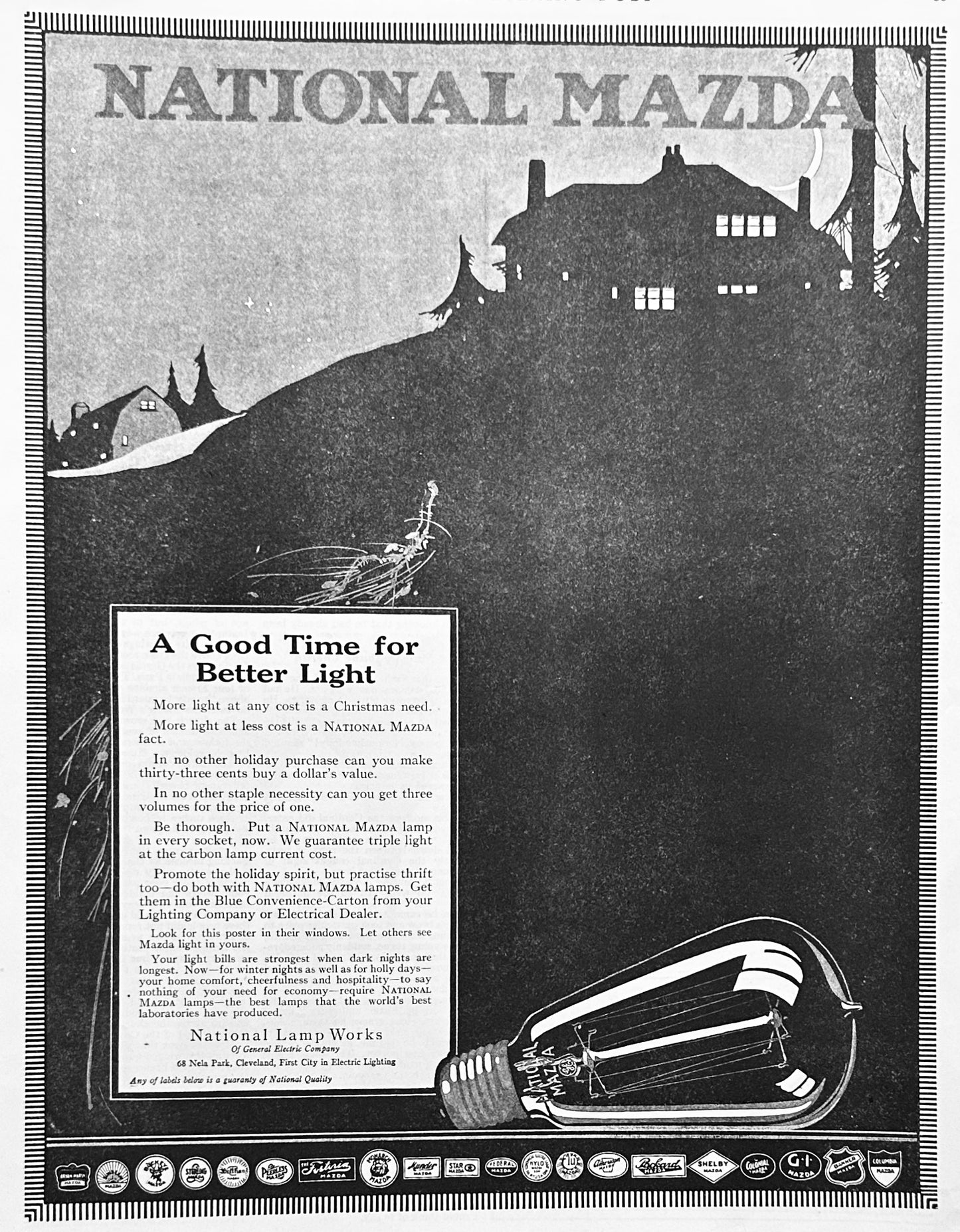 1914 National Mazda - Edison Light Bulbs - Original Ad #1808