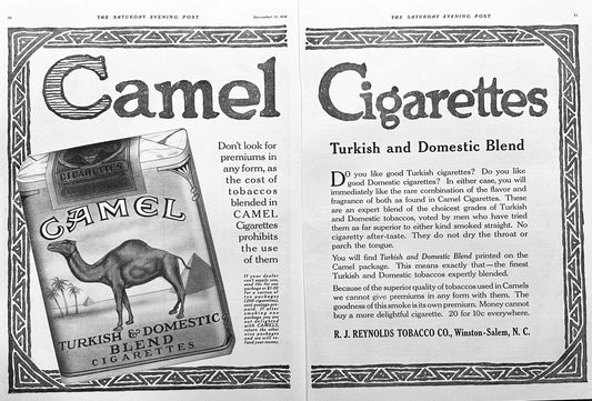 1914 @- Page Antique Camel Cigarettes Turkish & Domestic Blend Ad #1803