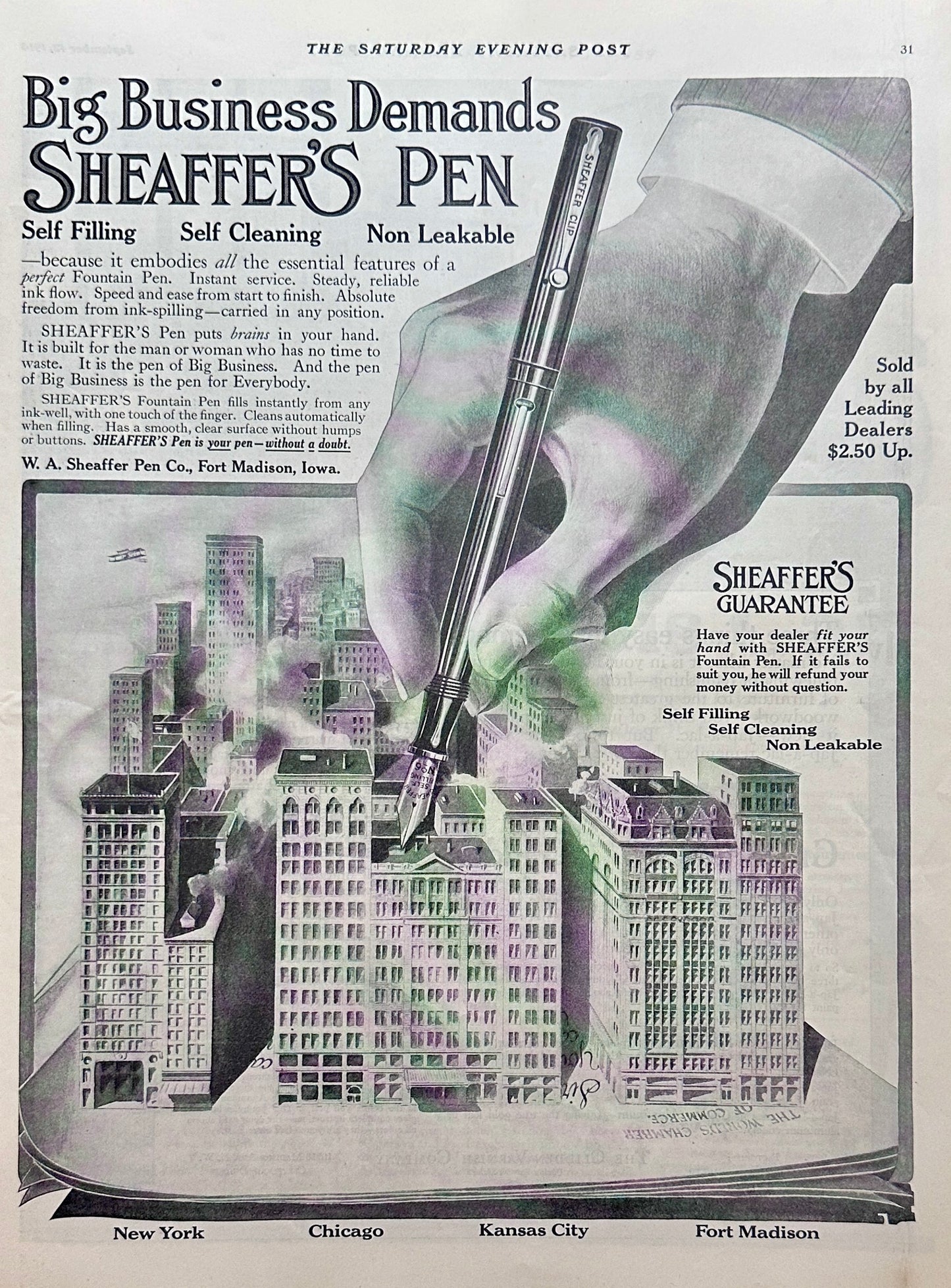 1914 Full Page Early SHEAFFER's Fountain Pen Ad # 1798