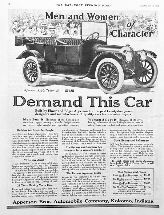 1914 Forgotten Auto Marque - Apperson Light Four-40 - Kokomo #1797
