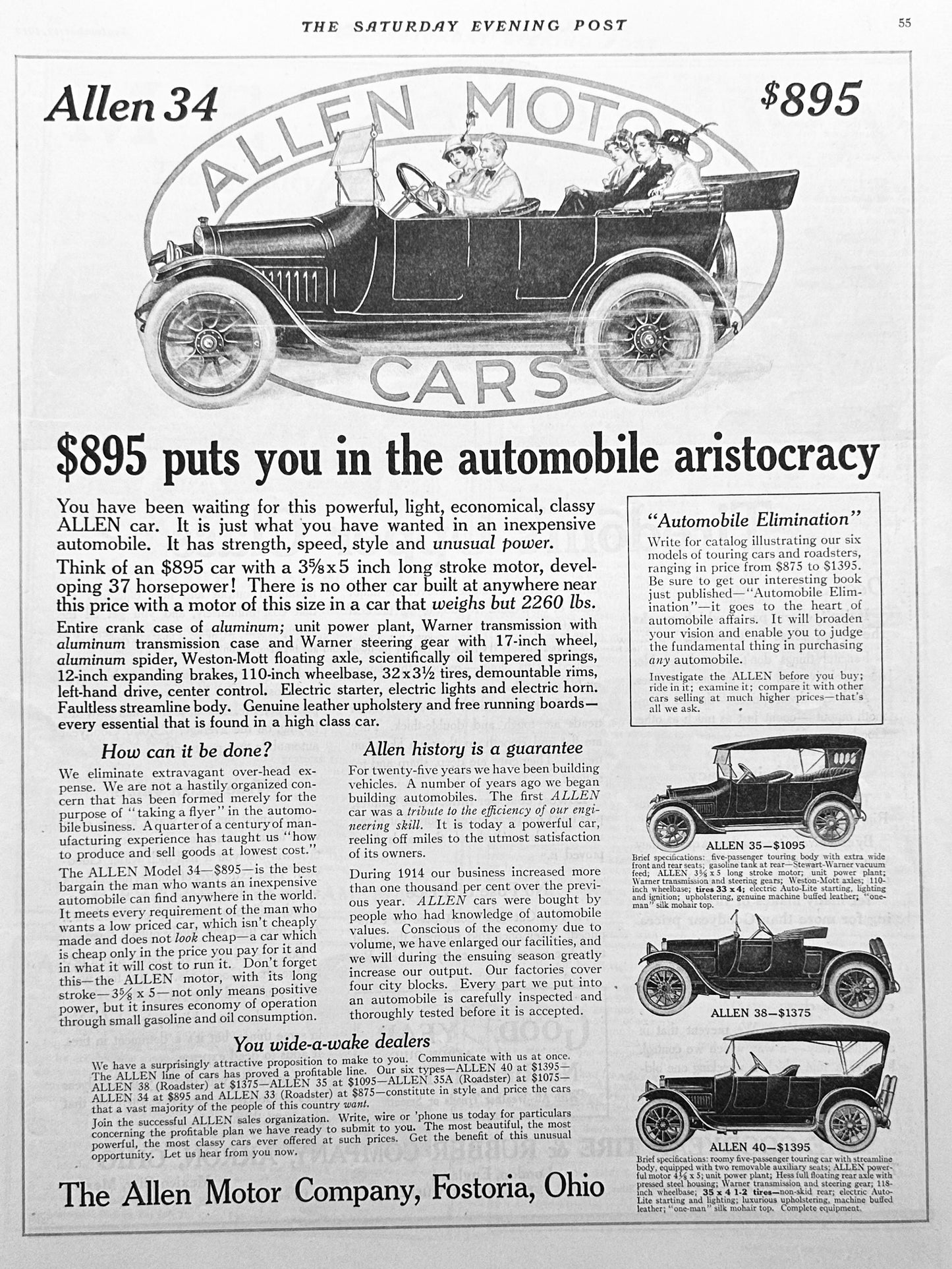 1914 ALLEN 34, 35, 38 & 40 Forgotten Marque, Fostoria, OH AD#1791
