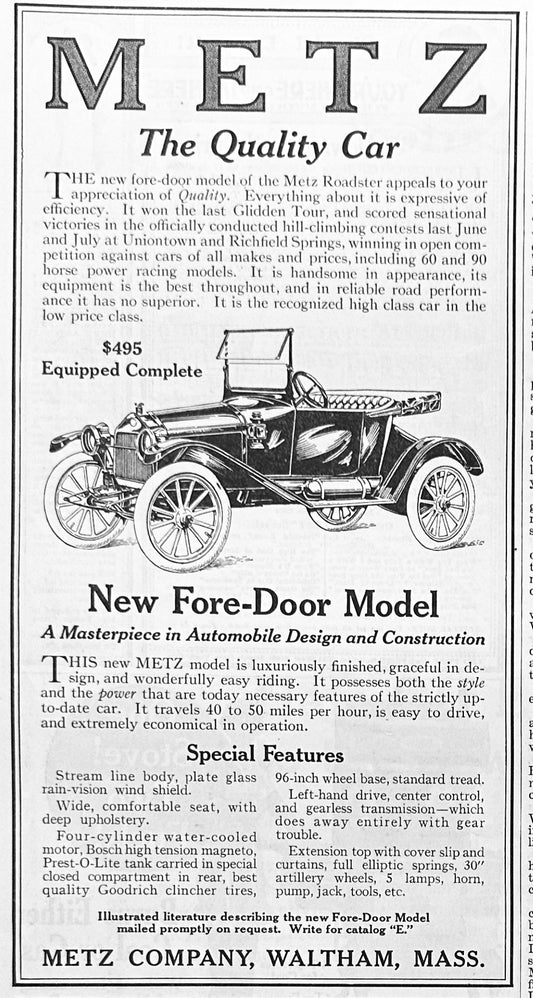 1914 Advertisement for the METZ Fore-Door Model Automobile #1790