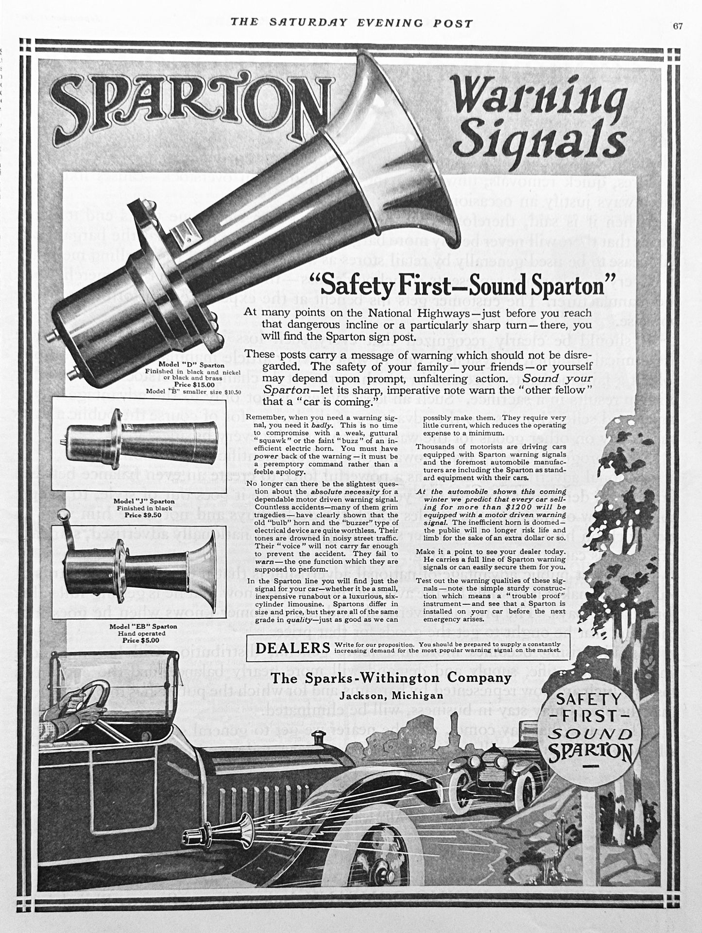 1914Sparton Automobile Horn - Klaxon Horn Style - Ad # 1787
