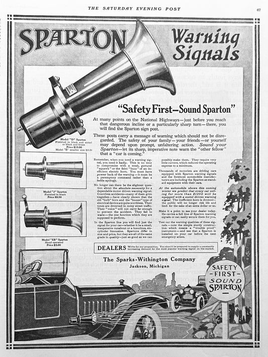 1914Sparton Automobile Horn - Klaxon Horn Style - Ad # 1787