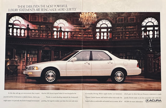 1993 2-Page Acura Legend Sedan LS Powerful Luxury Statement Magazine Ad