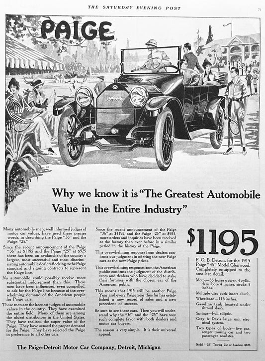 1914 Paige-Detroit Automobile Full Page Ad #1784