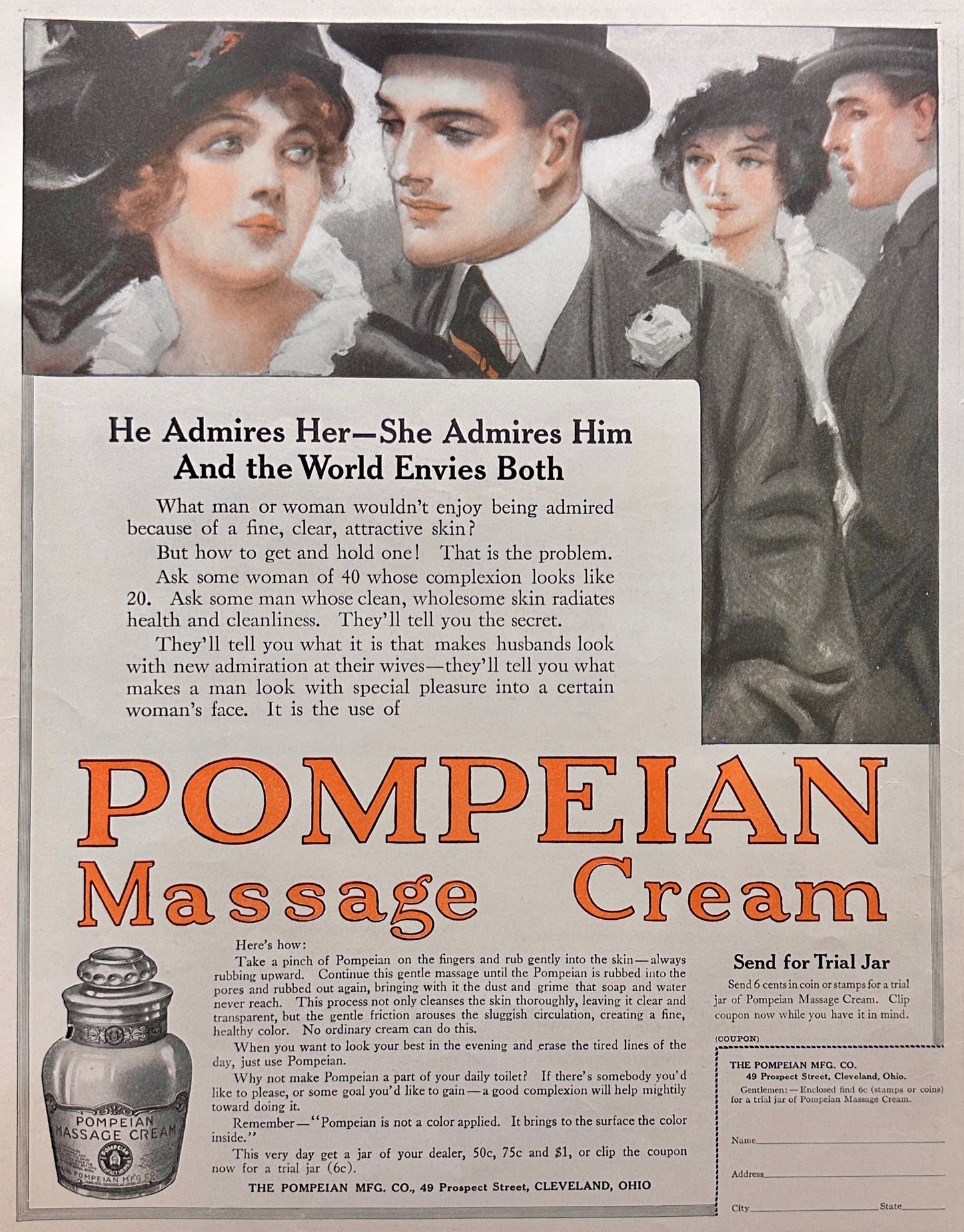 1914 Dual Sided Ad Pompeian Massage Cream & Colgate Dental Ribbon AD#1783