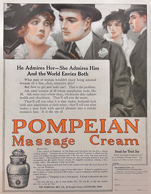 1914 Dual Sided Ad Pompeian Massage Cream & Colgate Dental Ribbon AD#1783