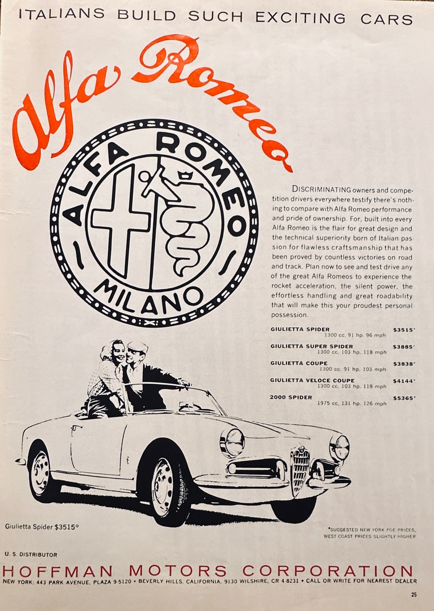 1960 Alfa Romeo Magazine Ad - Italians Build Such Exciting Cars!