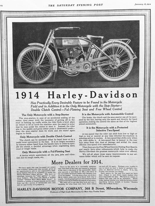 1914 Harley-Davidson Motorcycle Full Page Ad #1817