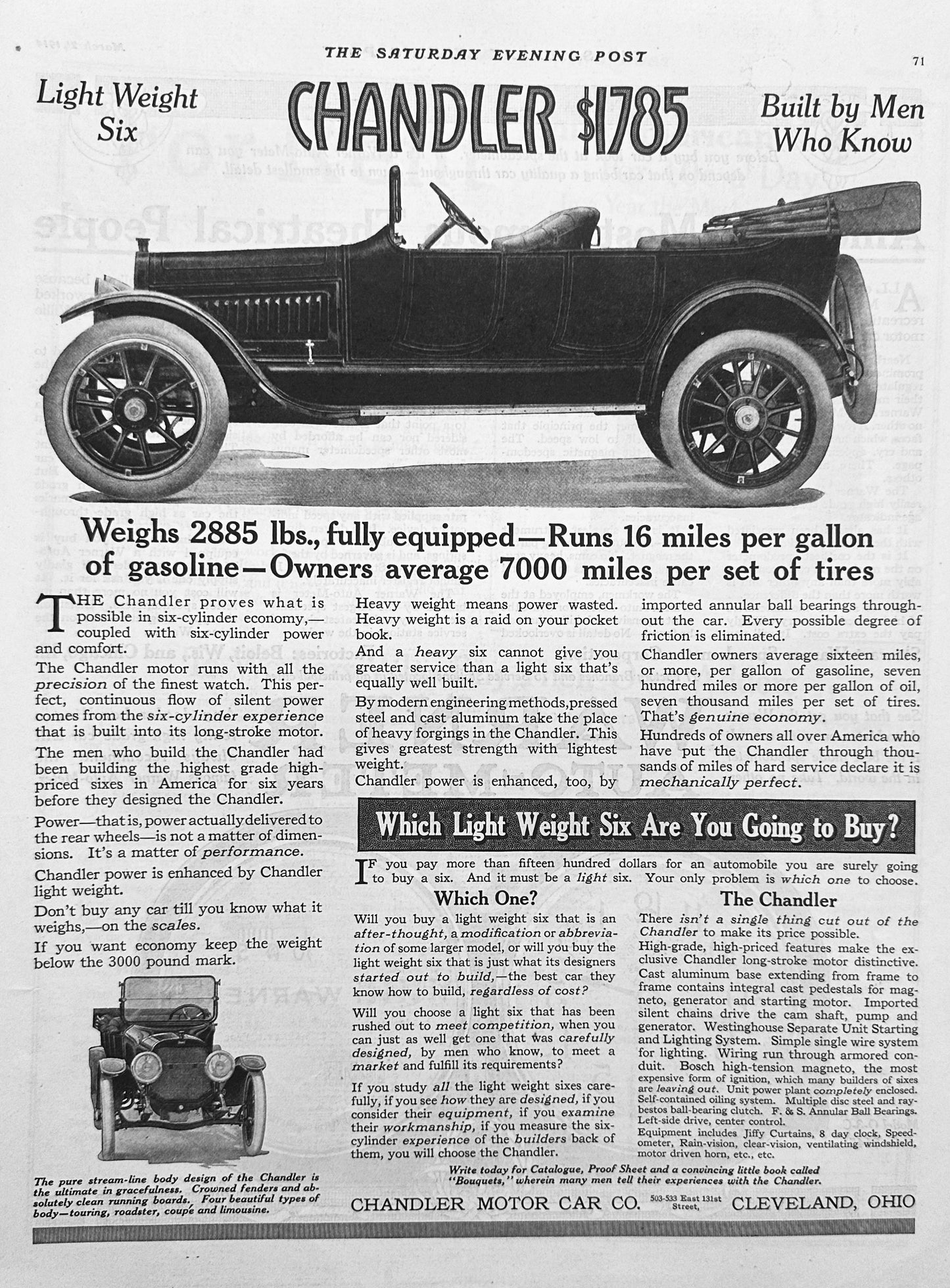 1914 -Chandler Light Weight Six - Cleveland, OH Ad #1823