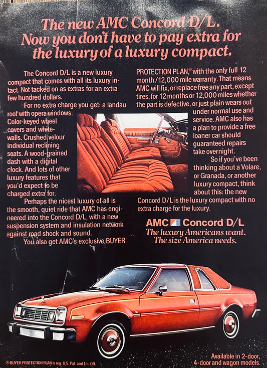 1978 AMC American Motors Corporation Concord D/L Sedan Magazine Ad