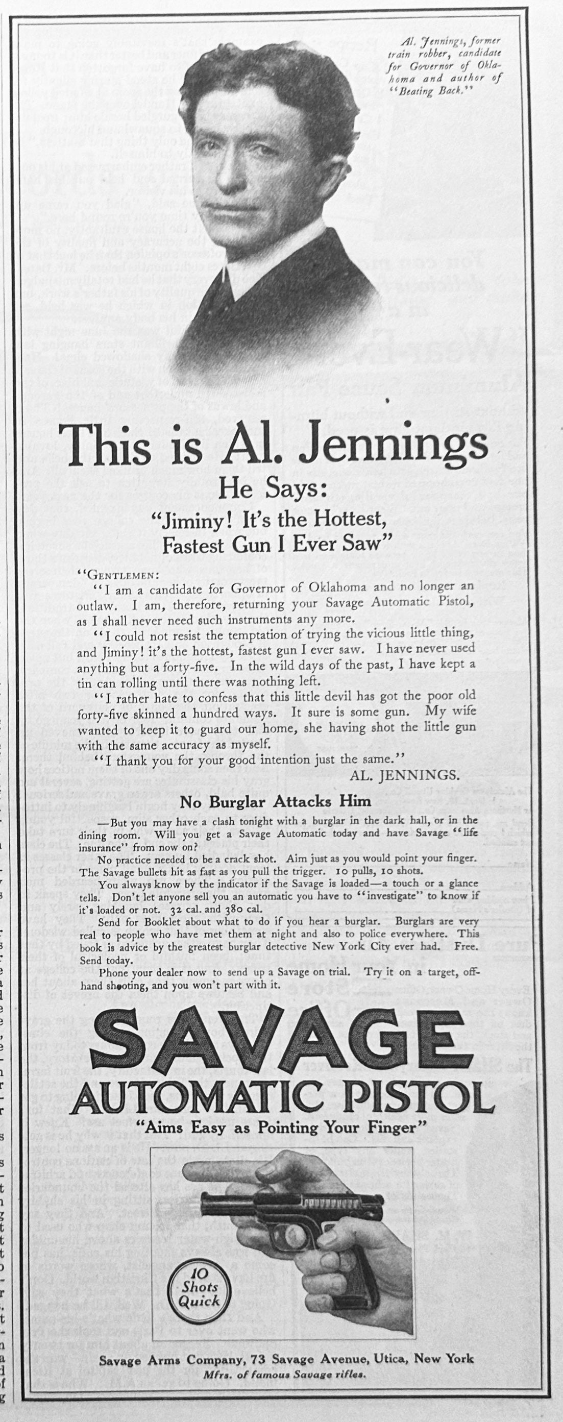 1914 Savage "IMP" Automatic Pistol Vintage Ad #1828
