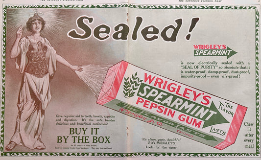 1914 Centerfold Wrigley's Spearmint Flavor Chewing Gum Ad #1830
