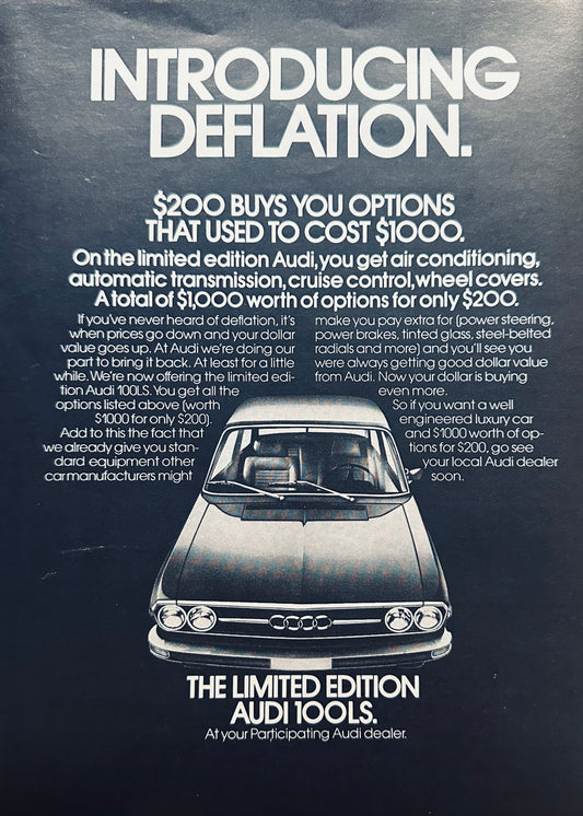 1975 Audi 100LS - Introducing Deflation - Magazine Ad