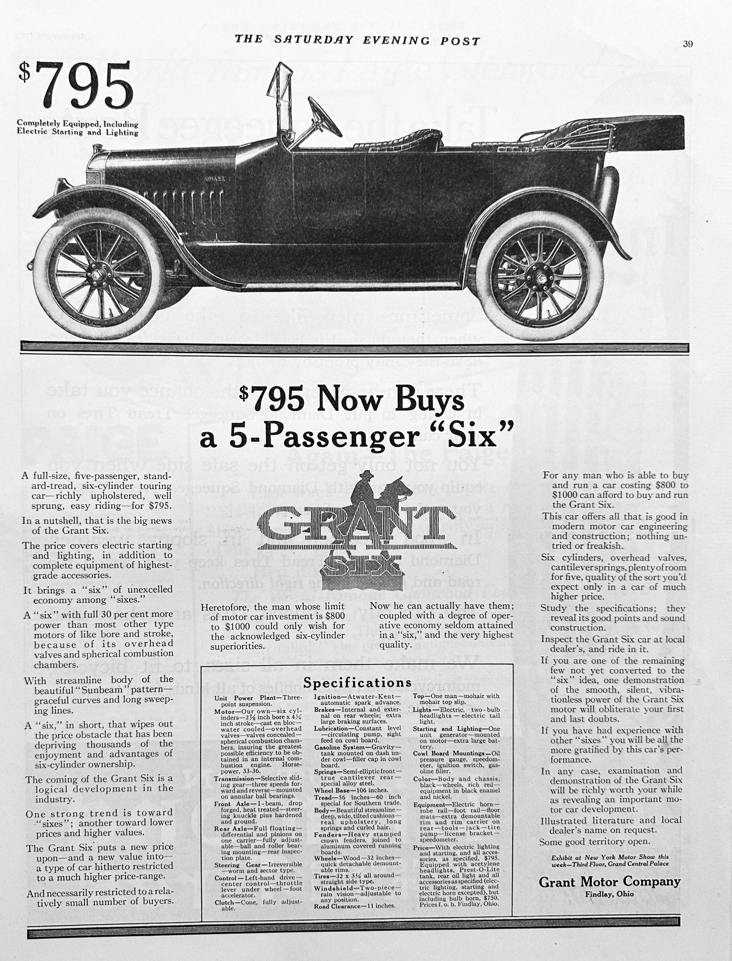 1915 Grant Motor Car Company Findlay, OH Grant Six - Ad #1834