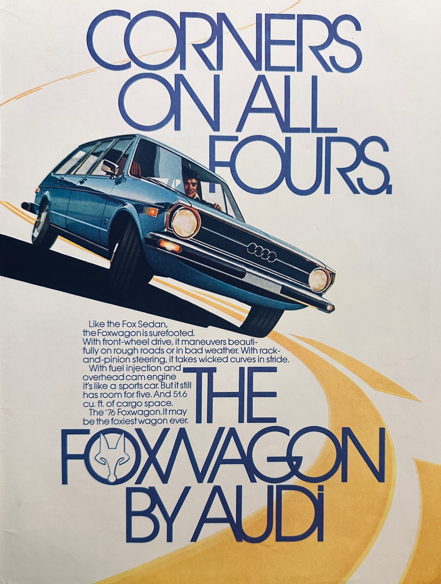 1976 Audi Fox Wagon Magazine Ad Corners on All Fours