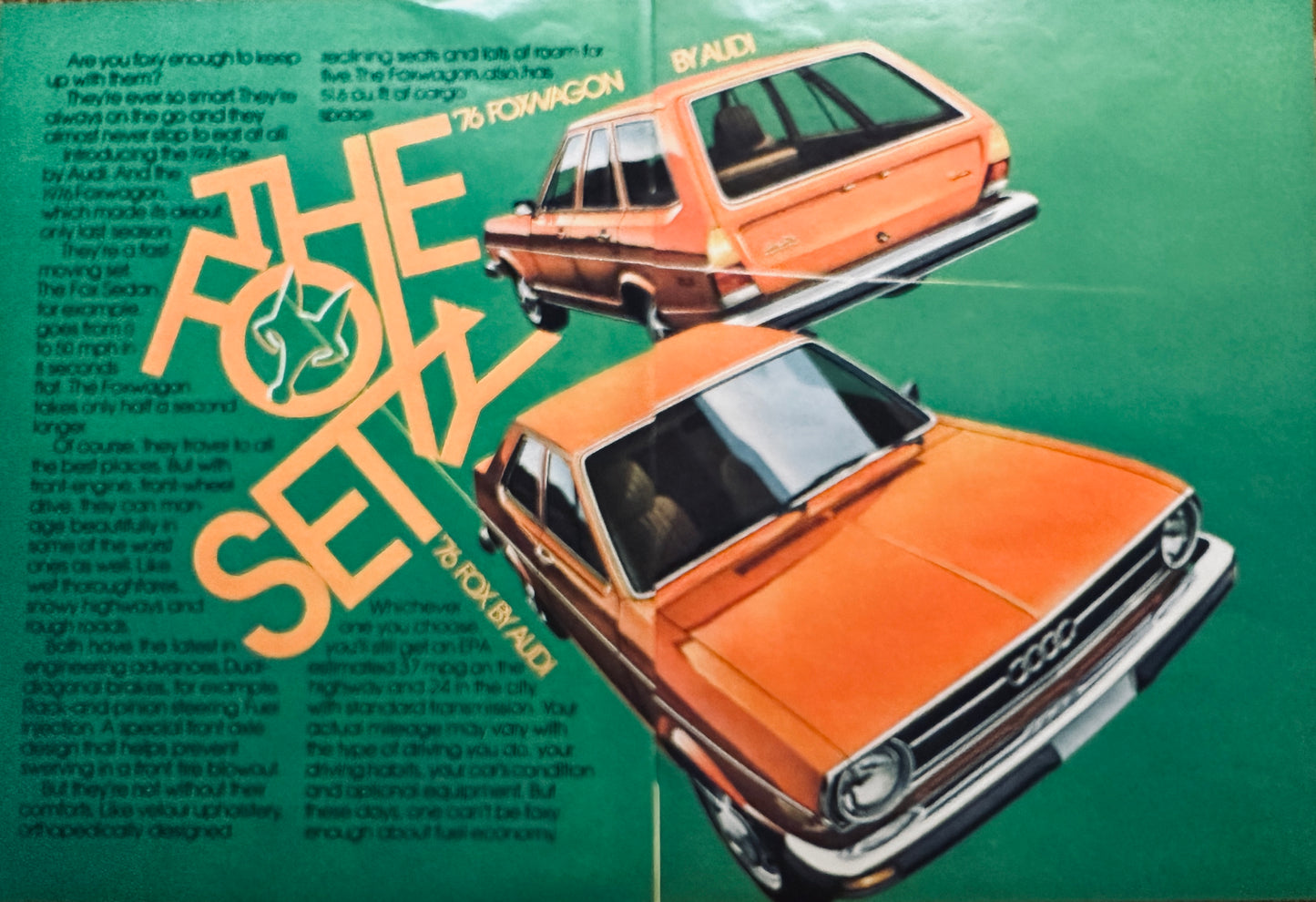 1976 Audi Fox 2-Page Green and Orange - Foxy Set Magazine Ad