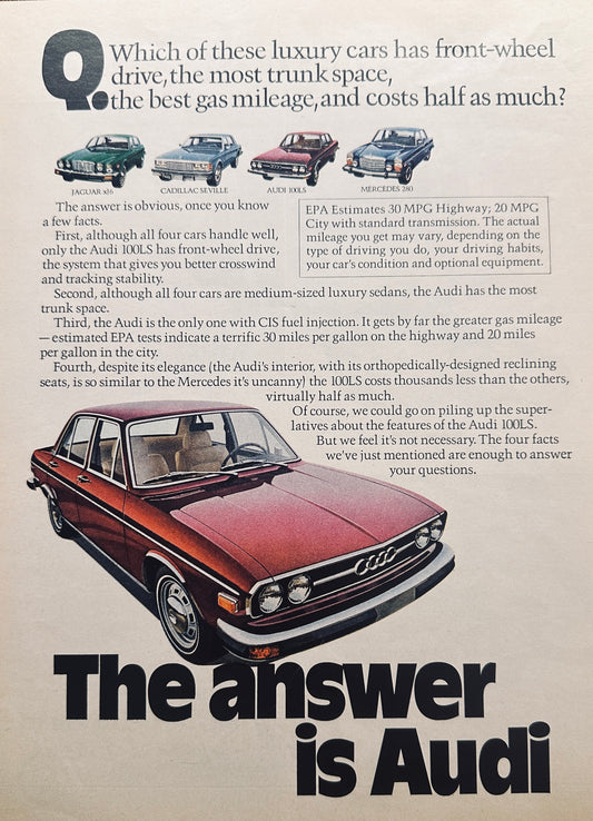 1976 Audi 100LS  The answer is Audi - Magazine Ad