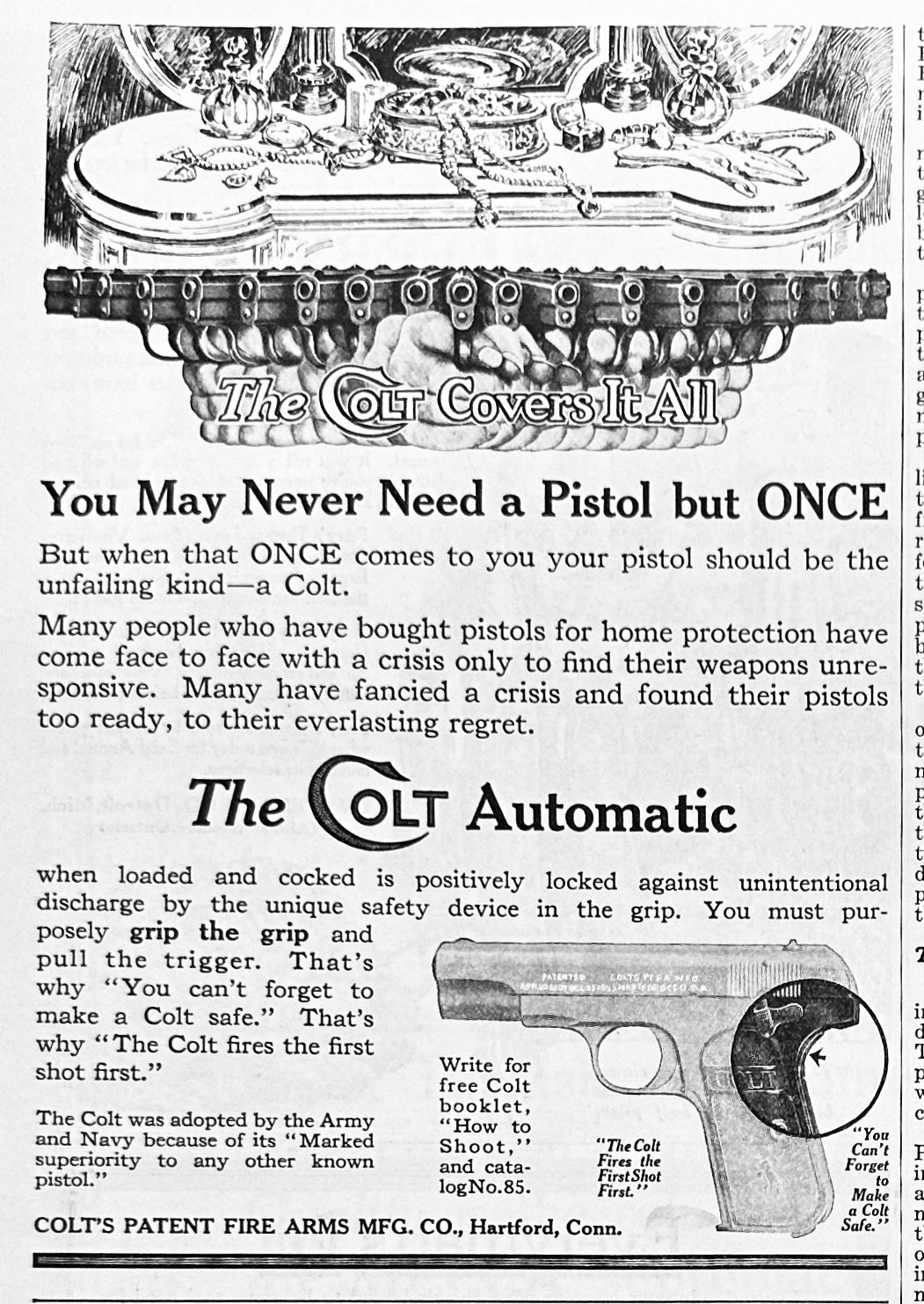 1915 Colt Automatic Pistol - The Colt Covers it All - Ad #1841