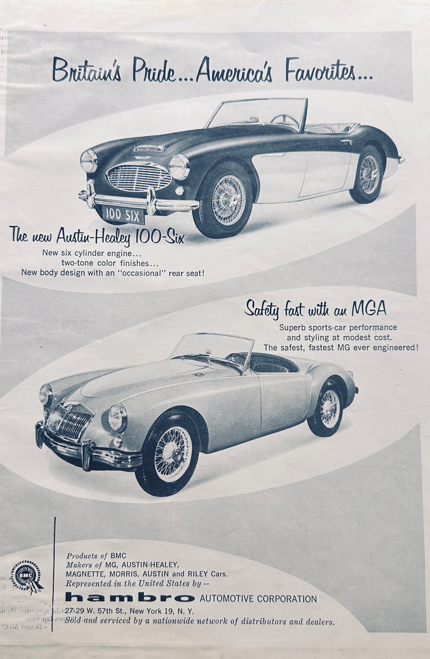 1957 MGA, Austin Healy 100-Six and Corvette Ad