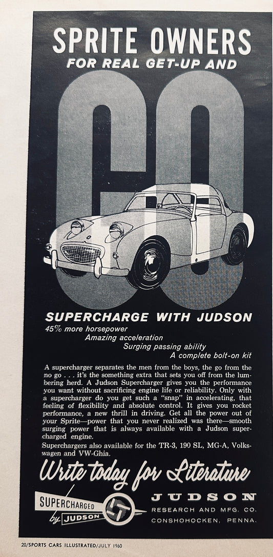 1960 Austin Healy Sprite Judson Supercharger Ad