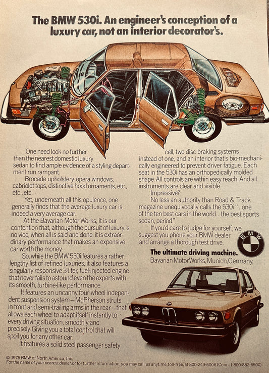 1975 BMW 530i - An Engineer's Conception of a Luxury Car - Magazine Ad