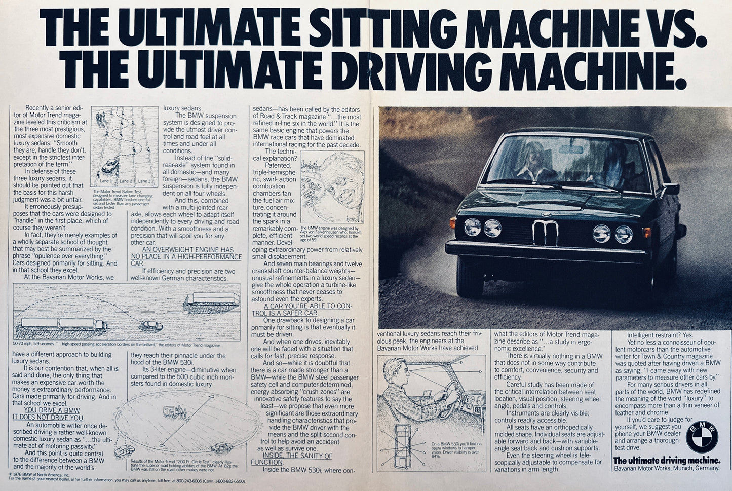 1976 BMW 530i The Ultimate Driving Machine Centerfold Magazine Ad