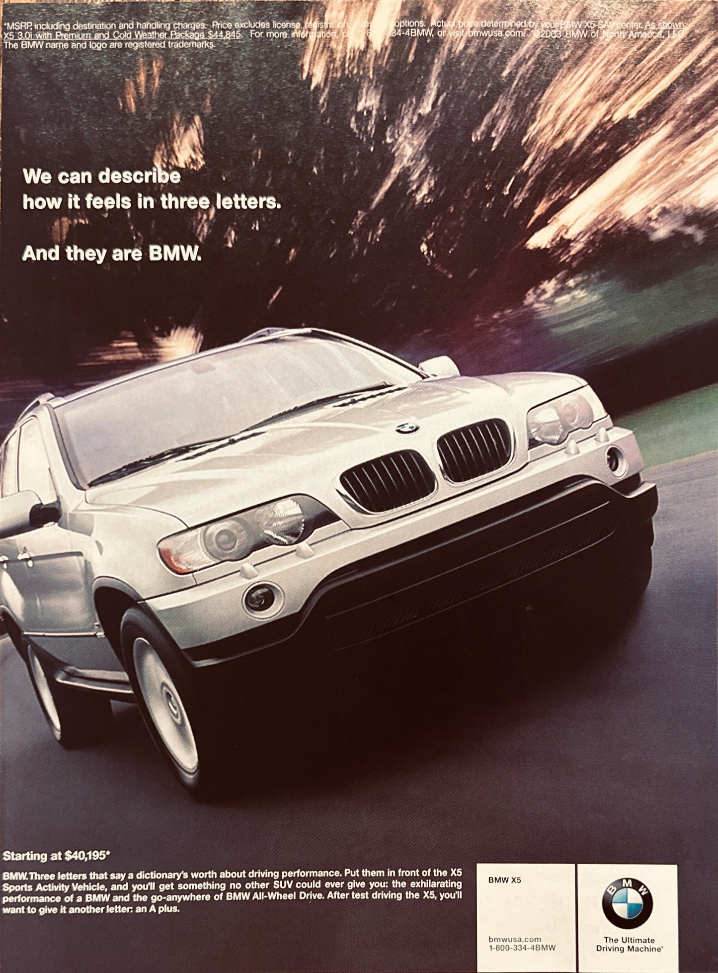 2003 BMW X5 SPORT ACTIVITY VEHICLE Magazine Ad