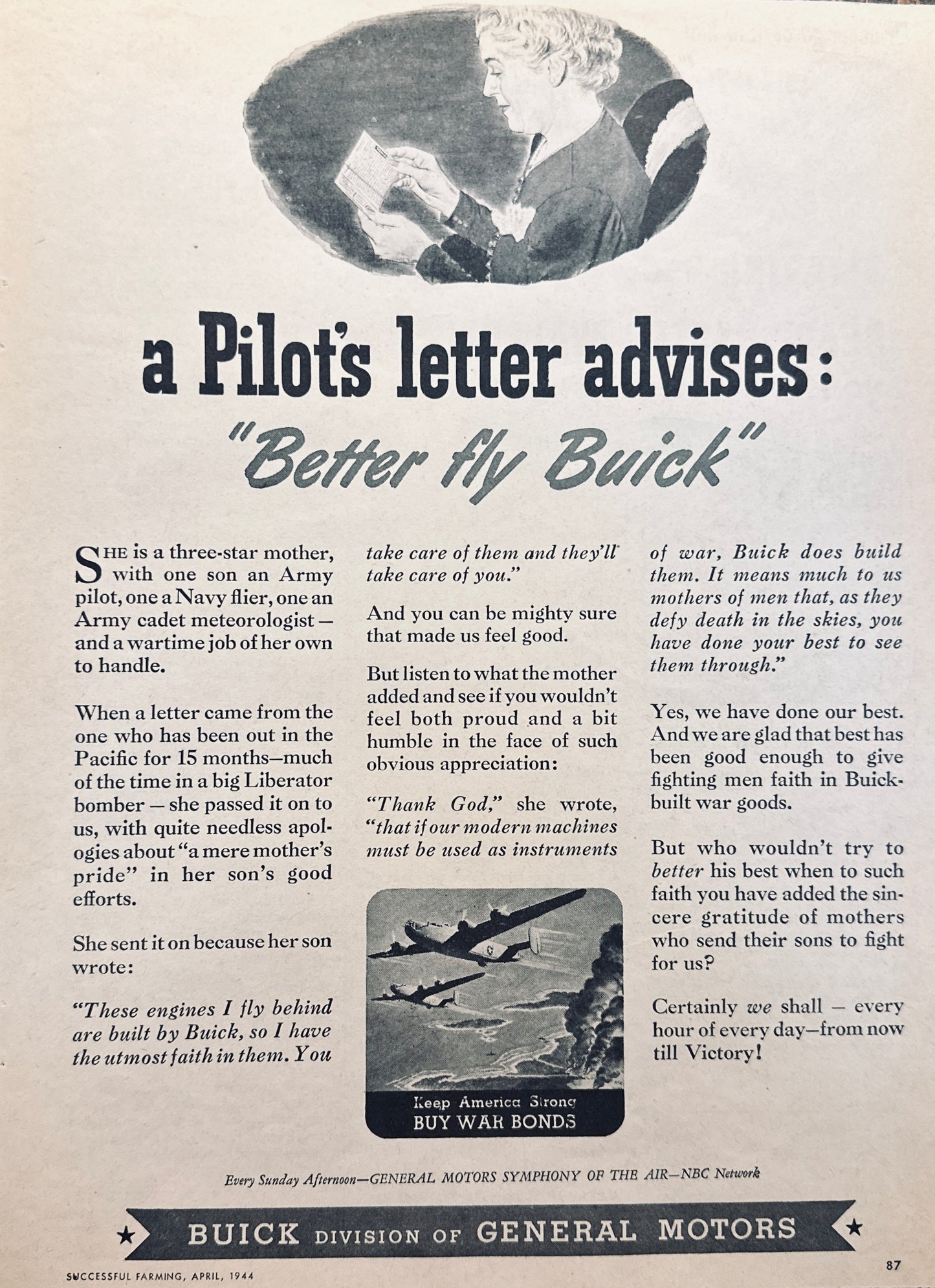 1944 Buick - Better Fly Buick - A Pilot's Letter Home Advises - Promo Ad