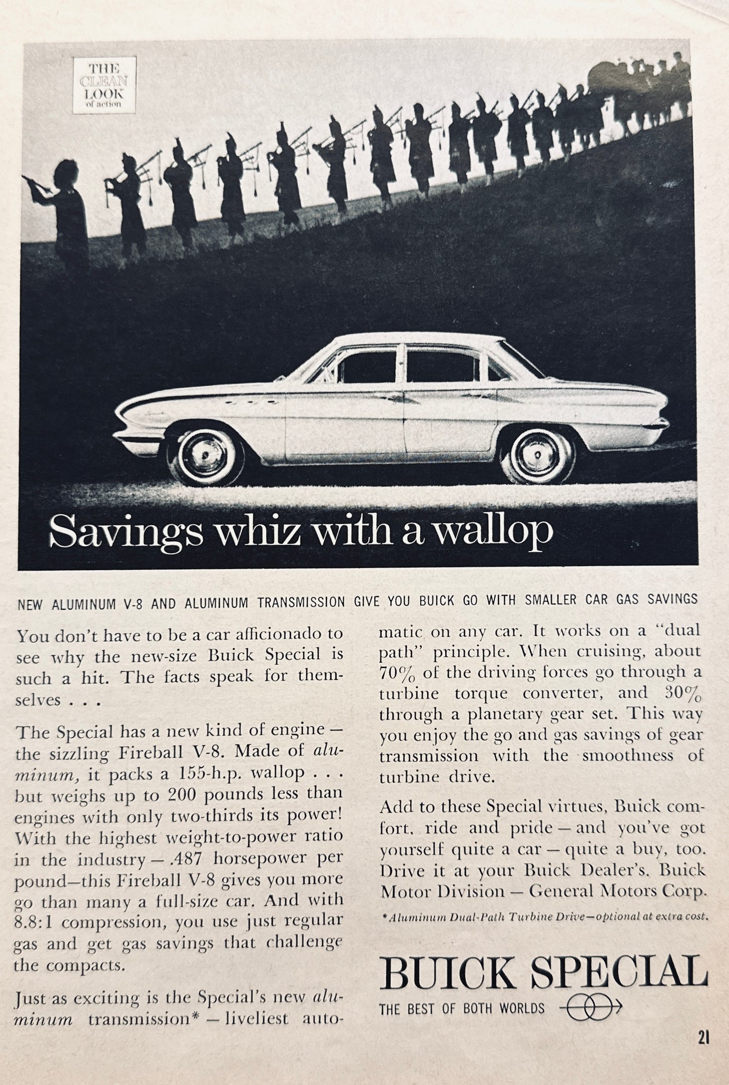 1961 Buick Special  - Bagpipe Unit in Background - Magazine Advertisement