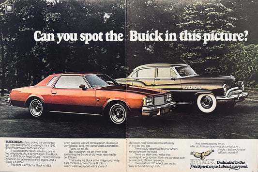 1976 Buick 1953 Roadmaster alongside 1976 Buick Regal - 2-page Ad