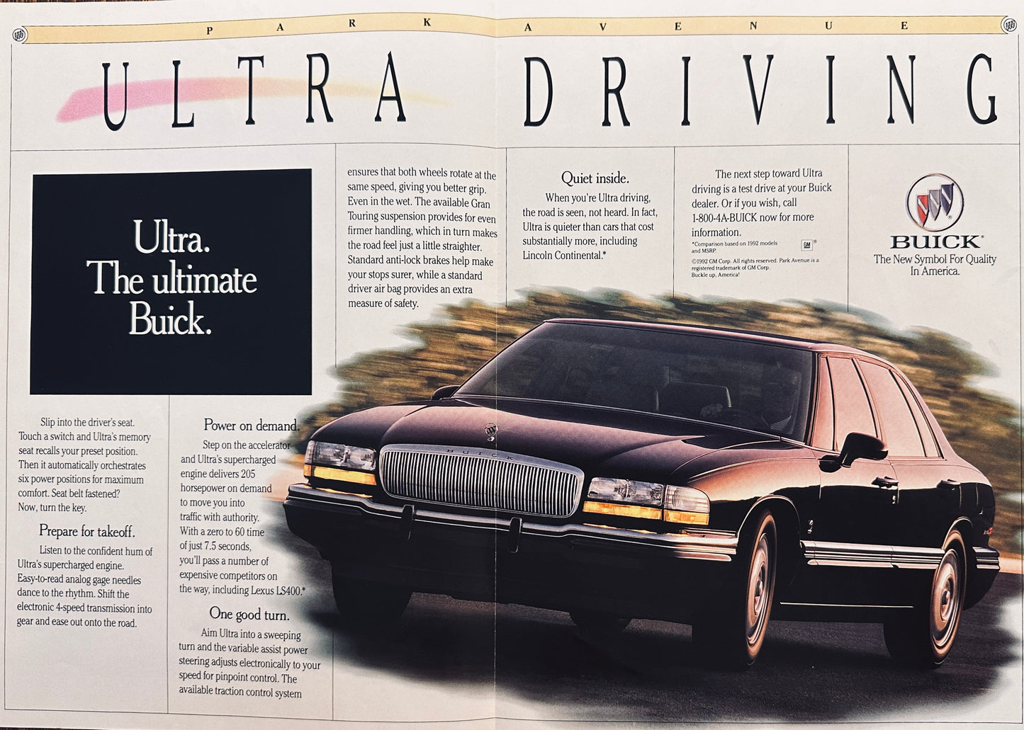 1992 Unique Buick Park Avenue Ultra Trifold  Magazine Ad