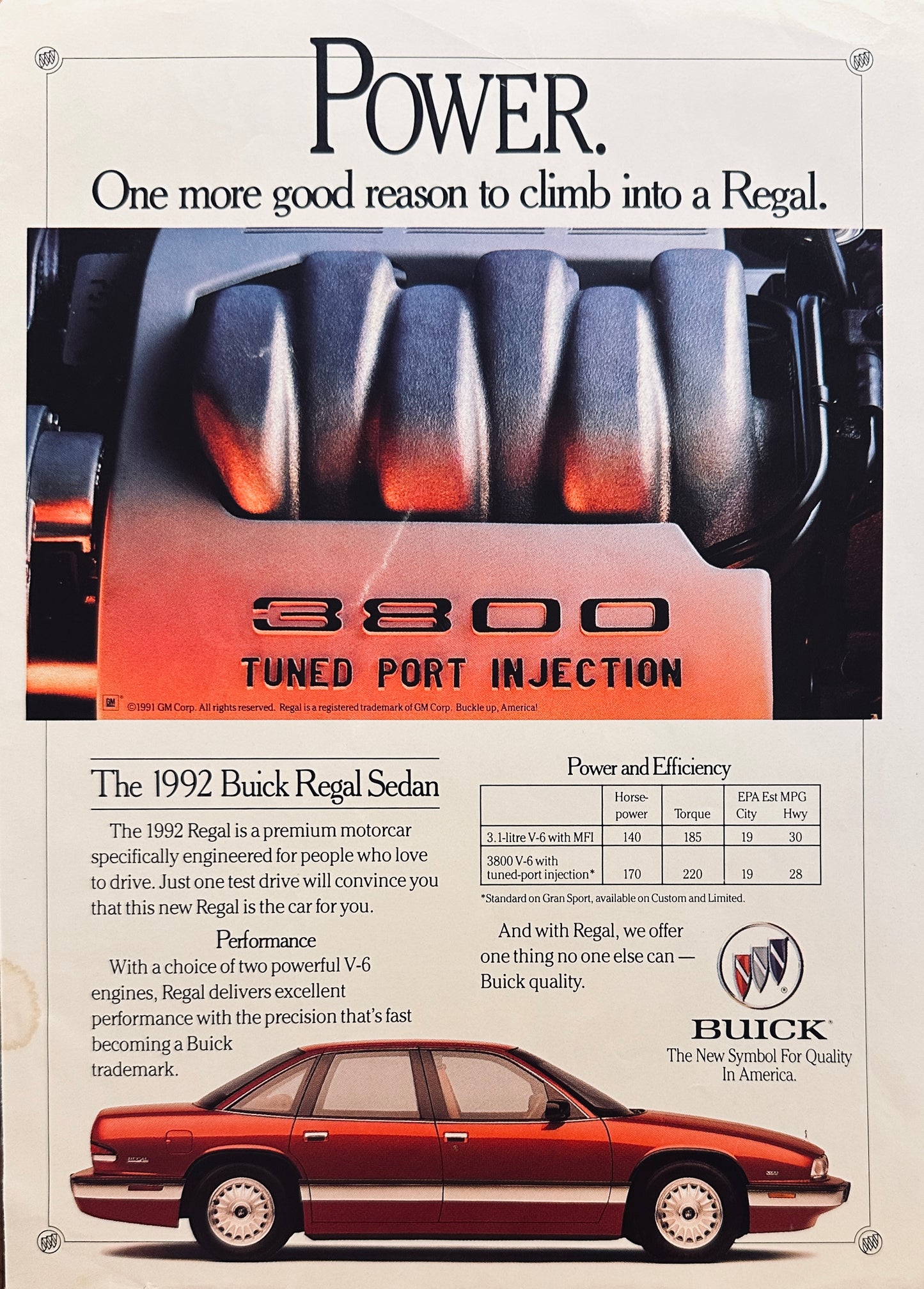 1992Buick Regal Sedan Magazine Ad in Red