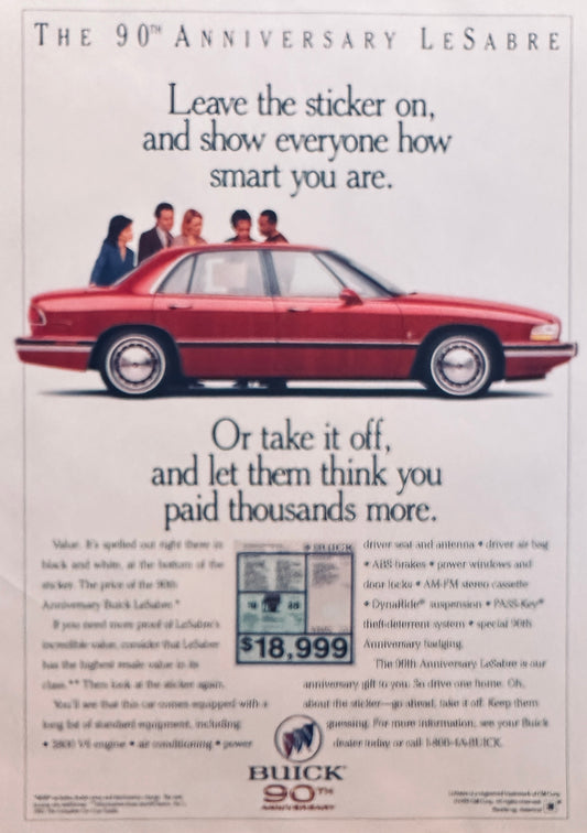 1993 90th Anniversary Buick LeSabre Magazine Ad