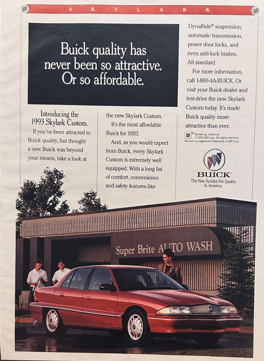 1993 Red Buick Skylark Custom at the Carwash -  Magazine Ad