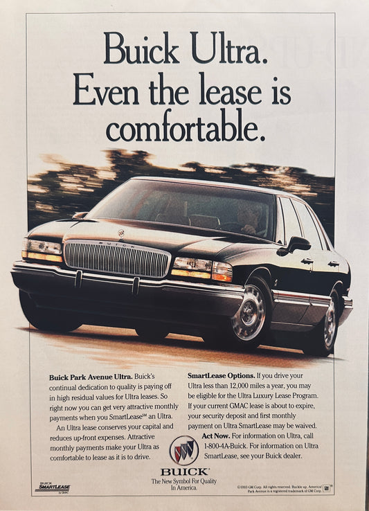 1993 Buick Park Avenue Ultra - Even the Lease is comfortable -  Magazine Ad