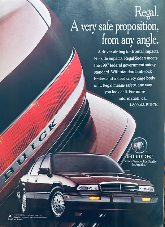 1993 Burgundy Buick Regal Safety Focused Magazine Ad