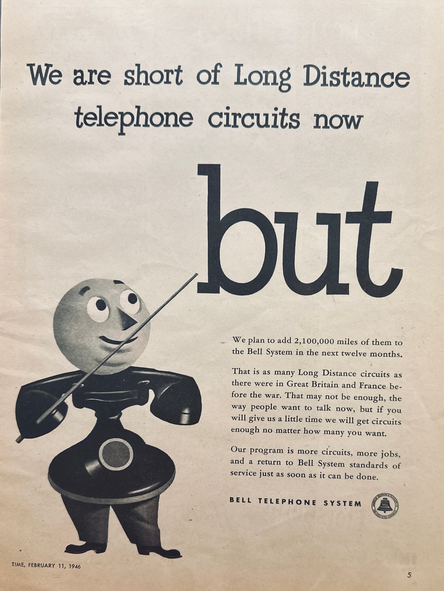 1946 Post WWII Bell Telephone Systems Short Long Distance Circuits Magazine Ad