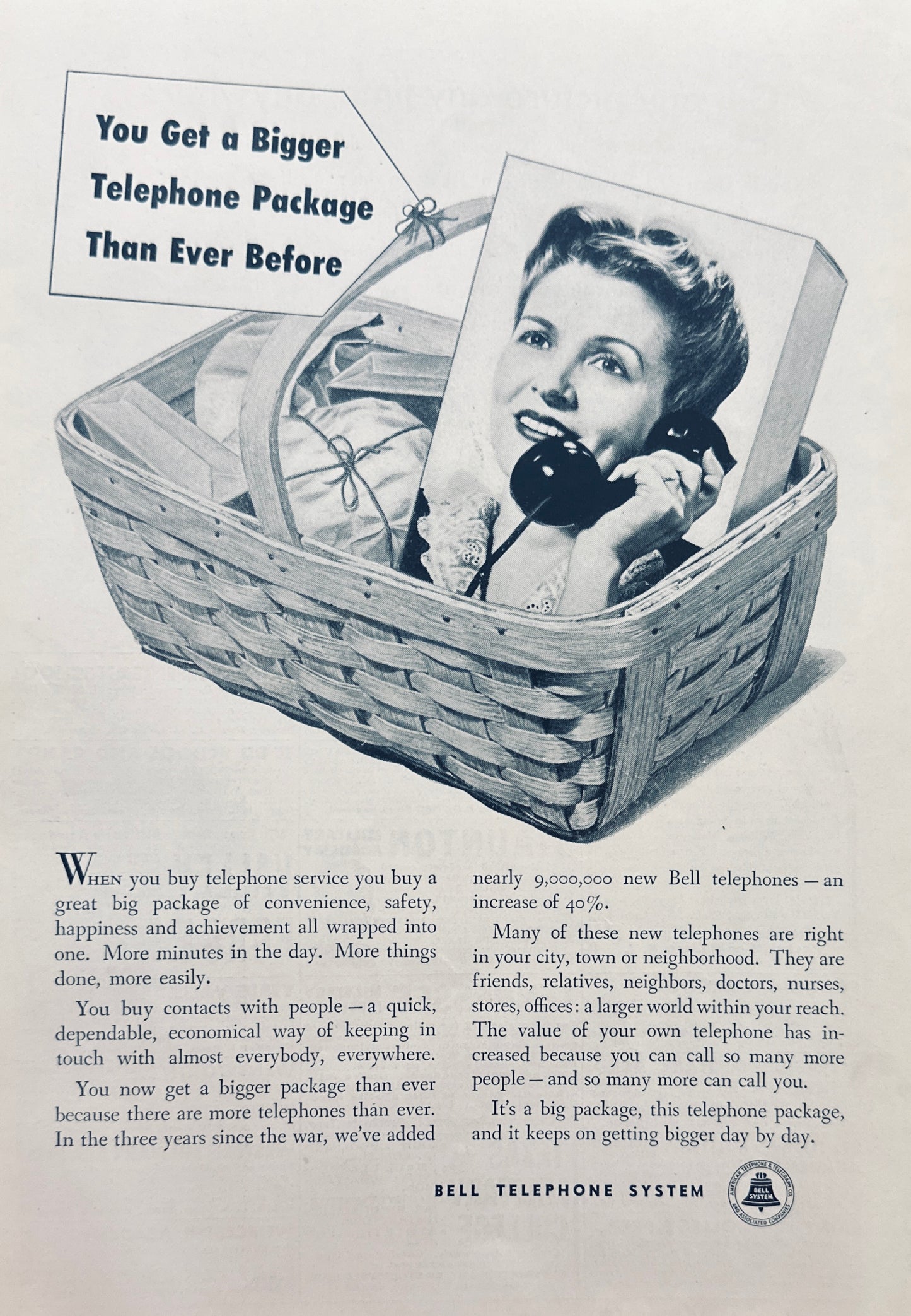 1948 Bell Telephone Bigger Telephone Package - Picnic Basket - Ad