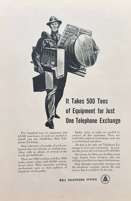 1951 Bell Telephone Systems - 500 Tons of Equipment per Exchange - Promo Ad