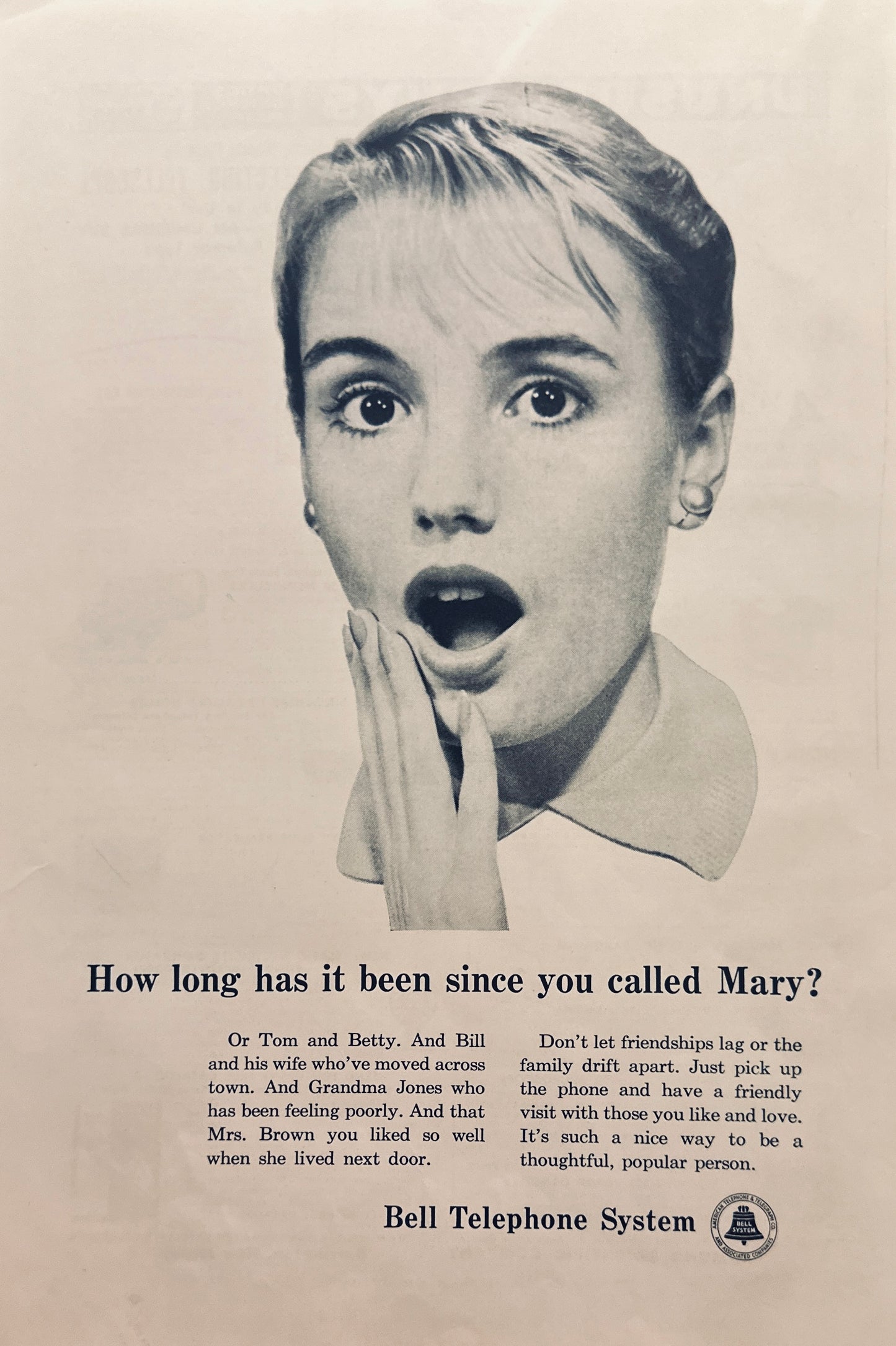 1959 Bell Telephone System  Called Mary Lately? -  Magazine Ad