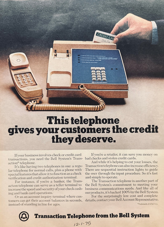 1975 Bell System - Telephone than can swipe credit cards - Magazine Ad